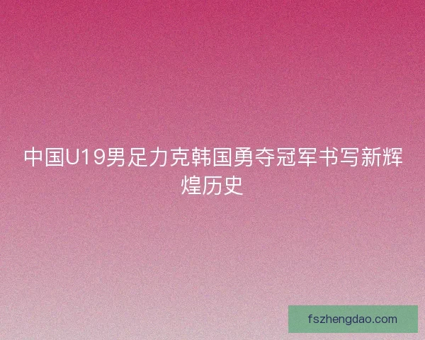中国U19男足力克韩国勇夺冠军书写新辉煌历史